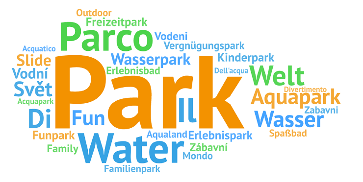 Tagcloud z klíčových slov pro webová stránky chorvatského aquaparku Aquacolors Poreč