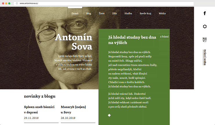 Úvodní stránka webu Antoninsova.cz